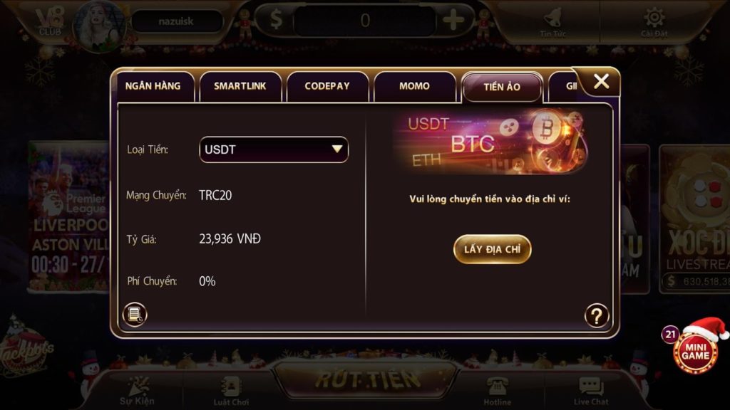 Cách nạp tiền thông qua giao dịch tiền ảo tại cổng game V8 Club