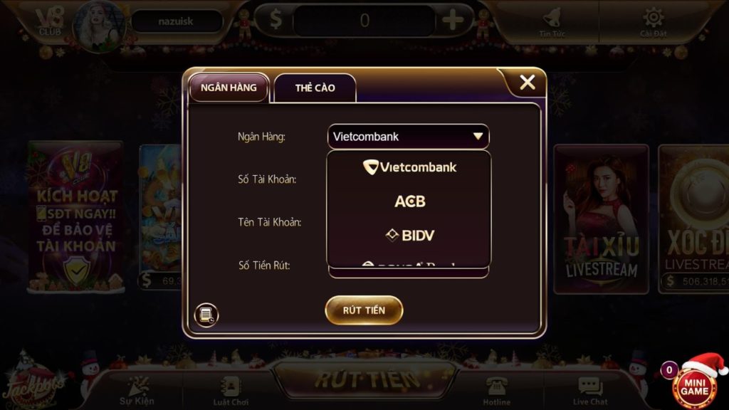 Chi tiết các thao tác thực hiện để rút tiền V8 Club